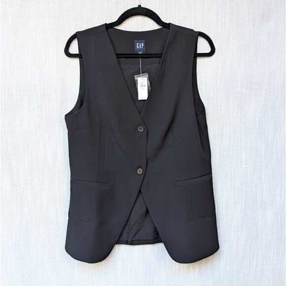NWT GAP Black Longline Single-breasted Button Front Vest, size M - Picture 1 of 7